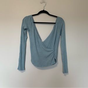 Reformation made in USA blue v neck wrap ribbed top
